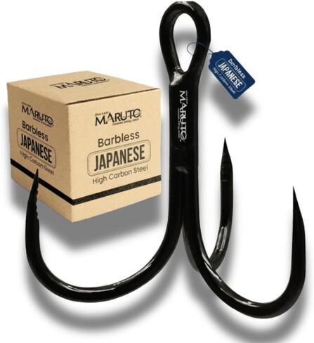 Maruto Barbless Treble Fishing Hooks, Sharp and Strong Japanese High Carbon Steel, Sizes #1 to #8, Available in Black & Red in Saudi Arabia