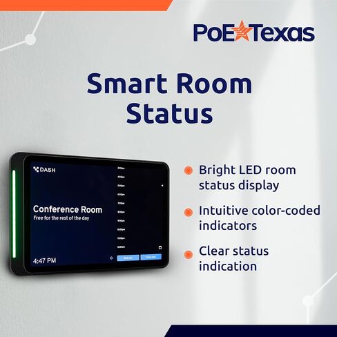 حامل جداري لجهاز iPad من الجيل العاشر من PoE Texas مع مؤشر حالة LED، شاشة عرض غرفة الاجتماعات والمكتب من الألومنيوم الأسود على سطح الكمبيوتر اللوحي مع تطبيق Dash - متوافق مع iPad 10 فقط in Kuwait