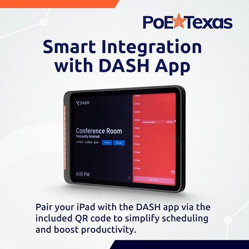 حامل جداري لجهاز iPad من الجيل العاشر من PoE Texas مع مؤشر حالة LED، شاشة عرض غرفة الاجتماعات والمكتب من الألومنيوم الأسود على سطح الكمبيوتر اللوحي مع تطبيق Dash - متوافق مع iPad 10 فقط in Kuwait