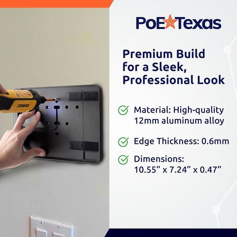 حامل جداري لجهاز iPad من الجيل العاشر من PoE Texas مع مؤشر حالة LED، شاشة عرض غرفة الاجتماعات والمكتب من الألومنيوم الأسود على سطح الكمبيوتر اللوحي مع تطبيق Dash - متوافق مع iPad 10 فقط in Kuwait