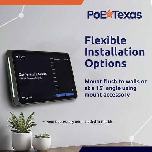 حامل جداري لجهاز iPad من الجيل العاشر من PoE Texas مع مؤشر حالة LED، شاشة عرض غرفة الاجتماعات والمكتب من الألومنيوم الأسود على سطح الكمبيوتر اللوحي مع تطبيق Dash - متوافق مع iPad 10 فقط in Kuwait
