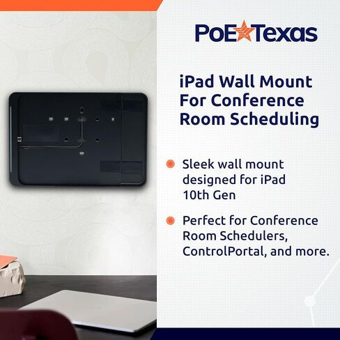 حامل جداري لجهاز iPad من الجيل العاشر من PoE Texas مع مؤشر حالة LED، شاشة عرض غرفة الاجتماعات والمكتب من الألومنيوم الأسود على سطح الكمبيوتر اللوحي مع تطبيق Dash - متوافق مع iPad 10 فقط in Kuwait