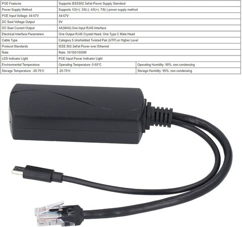 مقسم Gigabit Type C PoE 5V/4A، ومحول PoE إلى USB C، IEEE802.3af متوافق مع 10 100 1000 ميجابت في الثانية لـ Pi 5 5B، وكاميرات IP الأمنية والمزيد in Kuwait