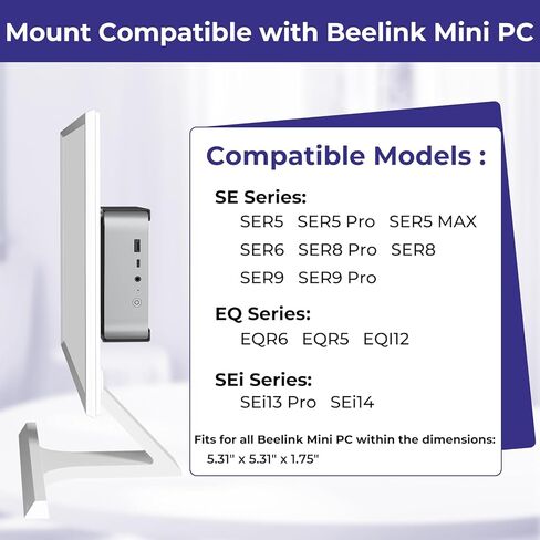 Metal Mini PC VESA Mount for Beelink SER5 Pro, EQi12, SER5 MAX, SER8, SER9 Pro, SER9, SER8 Pro, SER6, EQR6, EQR5, SEi13 Pro, SEi14, Vesa/Wall/Under Desk, Mount for Beelink, with Mounse Pad in Kuwait