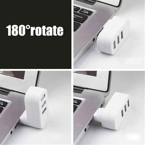 Mini USB Hub, 3 Port 90 and 180 Degree Rotatable Swivel Hub, Portable Compact USB 3.0 Data for Laptop, Desktop PC, Space Saving Design (White) in Saudi Arabia