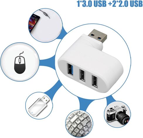 Mini USB Hub, 3 Port 90 and 180 Degree Rotatable Swivel Hub, Portable Compact USB 3.0 Data for Laptop, Desktop PC, Space Saving Design (White) in Saudi Arabia