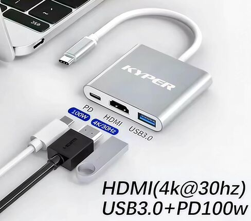 Kyper USKyper-994K (عبوة واحدة) محول USB C إلى HDMI، محول HDMI 4K إلى USB-C 100 وات PD & USB 3.0 محول AV رقمي متعدد المنافذ in Kuwait