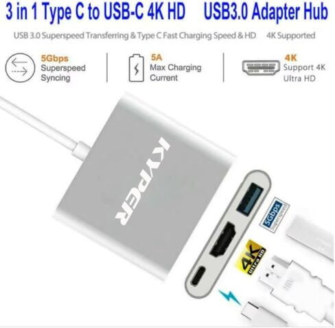 Kyper USKyper-994K (عبوة واحدة) محول USB C إلى HDMI، محول HDMI 4K إلى USB-C 100 وات PD & USB 3.0 محول AV رقمي متعدد المنافذ in Kuwait