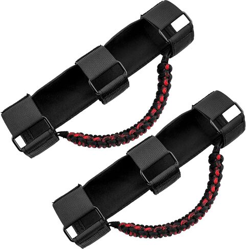 ROMASO Roll Bar Grab Handles for ATV & UTV Roll Cage Grab Bar Handles Adjustable Soft Paracord Handles for 1.5"-2" Bars,2 Pack (Black&Olive) in Saudi Arabia
