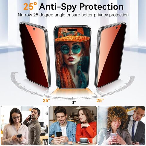 قطعتان من واقي شاشة الخصوصية لهاتف iPhone 17 Pro Max/iPhone 16 Pro Max 6.9 بوصة متدرجة ملونة 25 درجة مقاومة للتجسس تغطية كاملة خاصة من الزجاج المقسى مع صندوق ملائم تلقائي، تركيب خالٍ من الغبار in Kuwait