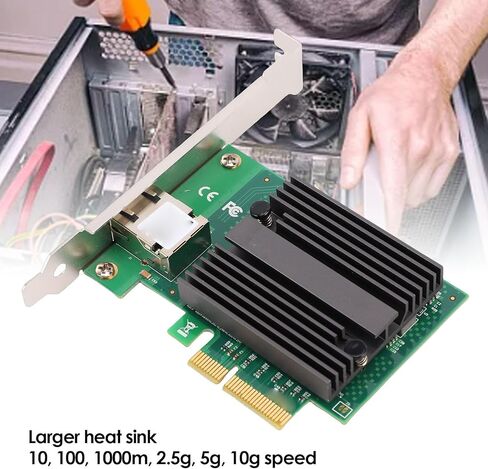 Ethernet Network Adapter Card, PCIe x4 10G Gigabit Expansion Card with Gold Plated Fingers and Heat Sink, for Controller, Server NAS Router in Saudi Arabia