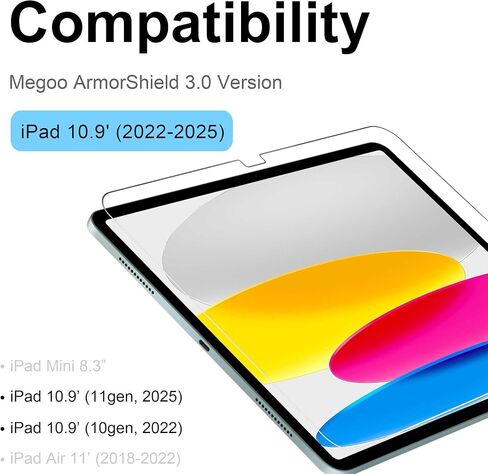 واقي شاشة Megoo مكون من قطعتين لجهاز iPad 11th A16 2025[11 بوصة]/10th 10.9 2022[10.9 بوصة]، زجاج مقسى 9H، وضوح عالي الدقة، صديق للحافظة، متوافق مع قلم Apple ومعرف الوجه in Saudi Arabia