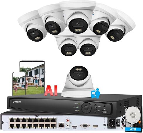 نظام كاميرا أمان Anpviz 12MP 16CH PoE، 16 قناة NVR تجارية مع 4 تيرابايت HDD و8X12MP IP Turret كاميرات سلكية معدنية @ 10fps إضاءة مزدوجة ذكية، كشف المركبات البشرية AI، IP67 CCTV للأعمال in Kuwait