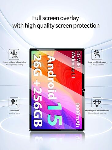 واقي شاشة لجهاز PYNAREL P60 Android 15 مقاس 10 بوصة، مضاد للخدش 9H حساس للمس، حواف مستديرة 2.5D خالية من الفقاعات، سهل التركيب، عبوتان. in Kuwait
