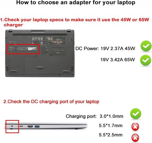 شاحن 65 واط متوافق مع Acer Aspire Go 15 14 AG15-31P AG14-21P 3 5 A315-55 A315-58 A317-22 A514-56 A517-58 A515-55 A517-54 A315-22 Swift 3 5 أجهزة الكمبيوتر المحمولة in Kuwait