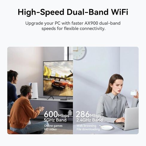 محول USB AX900 WiFi 6 مع محول Bluetooth5.4 WiFi للكمبيوتر المكتبي والكمبيوتر المحمول، بطاقة WiFi مزدوجة النطاق 2.4 جيجا/5 جيجا هرتز مع MU-MIMO وOFDMA، تدعم Windows 11/10/7 in Kuwait
