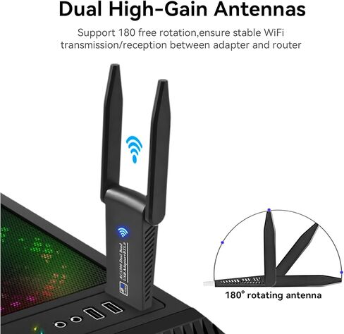 AC1300 مع محول Bluetooth 5.0 USB 3.0 WiFi للكمبيوتر المكتبي والكمبيوتر المحمول، بطاقة لاسلكية مزدوجة النطاق، 2 هوائي عالي الكسب، MU-MlMO، يدعم Windows 11/10/8.1/8/7/XP، Mac OS 10.9-10.15 in Kuwait