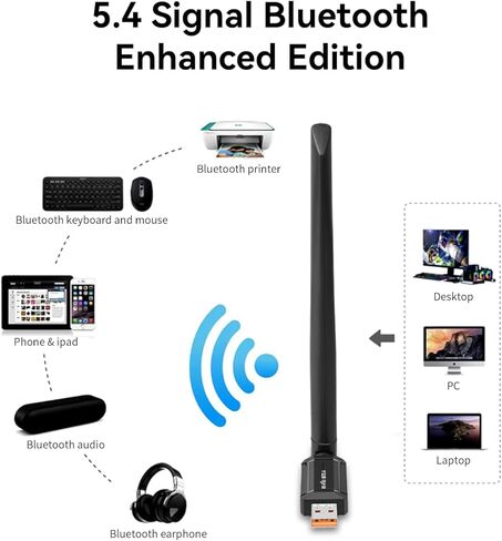 Gallays AX900 WiFi 6 مع محول Bluetooth 5.4 USB WiFi للكمبيوتر المكتبي والكمبيوتر المحمول، بطاقة لاسلكية مزدوجة النطاق، هوائيات كسب عالية 5dBi، بدون سائق، متوافق مع Windows 11/10/7 in Kuwait