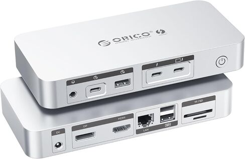 ORICO 12-in-1 Thunderbolt 4 Docking Station , Dual Monitor with 8K Single/4K Dual Display, 85W Charging, USB-C/A Ports, Gigabit Ethernet, SD/TF, Compatible with Mac mini M4/MacBook/Windows Laptops in Saudi Arabia