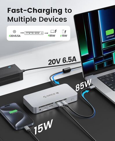 ORICO 12-in-1 Thunderbolt 4 Docking Station , Dual Monitor with 8K Single/4K Dual Display, 85W Charging, USB-C/A Ports, Gigabit Ethernet, SD/TF, Compatible with Mac mini M4/MacBook/Windows Laptops in Saudi Arabia