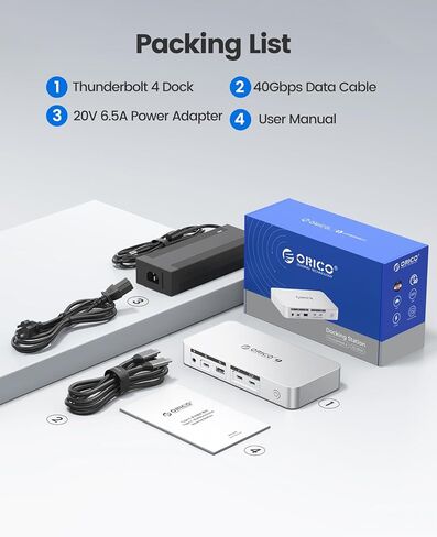 ORICO 12-in-1 Thunderbolt 4 Docking Station , Dual Monitor with 8K Single/4K Dual Display, 85W Charging, USB-C/A Ports, Gigabit Ethernet, SD/TF, Compatible with Mac mini M4/MacBook/Windows Laptops in Saudi Arabia