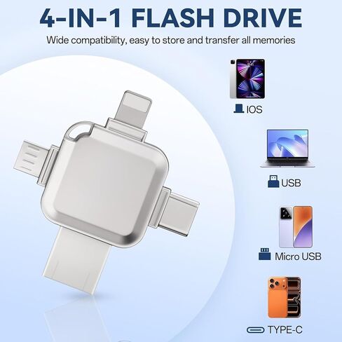 Photo Stick Flash Drive, 4-in-1 USB 3.0 High Speed Portable Thumb Drive Memory Stick Photo Video Auto Backup for iPhone/Android/PC/Mac, Plug & Play External Storage Drive (128G) in Saudi Arabia