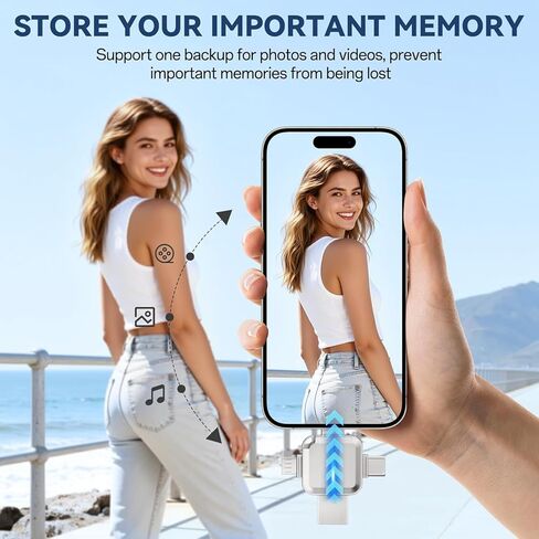 Photo Stick Flash Drive, 4-in-1 USB 3.0 High Speed Portable Thumb Drive Memory Stick Photo Video Auto Backup for iPhone/Android/PC/Mac, Plug & Play External Storage Drive (128G) in Saudi Arabia