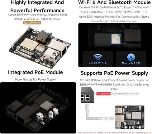 لوحة تطوير ESP32-P4-WIFI6-POE-ETH، استنادًا إلى ESP32-P4 وESP32-C6، تدعم Wi-Fi 6 وBluetooth 5 (LE)، مع وحدة PoE المتكاملة لإمداد طاقة PoE، وتدعم تفاعل الكلام AI in Saudi Arabia