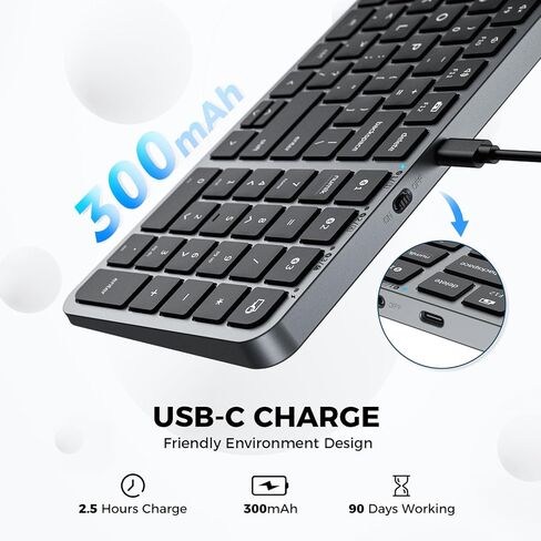 لوحة مفاتيح بلوتوث iClever مع لوحة مفاتيح رقمية - دعم متعدد الأجهزة، اتصال مستقر، تصميم مضغوط، تجربة كتابة محسنة، مثالية لأجهزة الكمبيوتر المحمولة MacBook وiPad وWindows in Kuwait