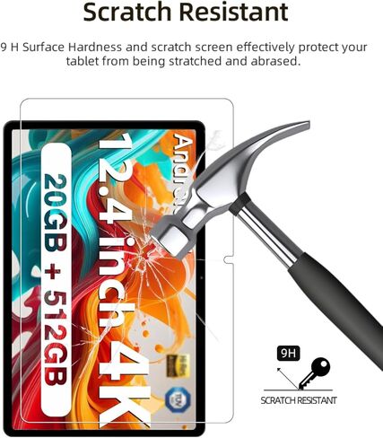 واقي شاشة لجهاز DOOGEE T30 MAX 4K Tablet 12.4 بوصة 2025 نسخة مطورة، طبقة من الزجاج المقسى مضادة للخدش وحساسية لمس عالية، عبوتان. in Kuwait