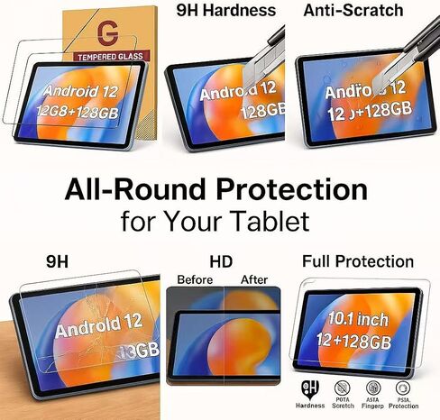 عبوتان لجهاز Urao C107 Android 14 Tablet 10.1 بوصة، واقي شاشة من الزجاج المقوى المقاوم للخدش 9H خالٍ من الفقاعات لجهاز ZOFYWNAS 10 بوصة/Higrace c107/Freeski 10.1 بوصة للكمبيوتر اللوحي in Kuwait