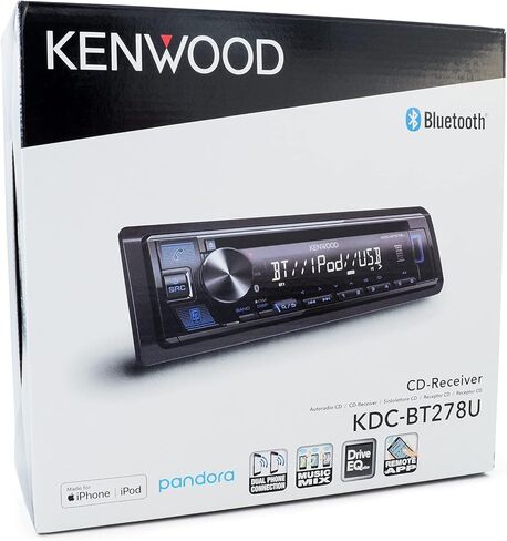 كينوود KDC-BT278U ستيريو سيارة سي دي مع بلوتوث، DIN فردي، تحكم في التطبيقات وراديو AM/FM، منفذ USB، مدخل AUX in Saudi Arabia