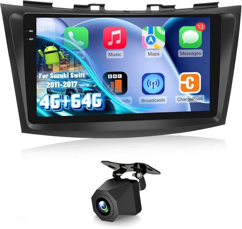 ستيريو سيارة 4G+128G Android 15 لسيارة سوزوكي سويفت 2011 2012 2013 2014 2015 2016 2017 مع Carplay اللاسلكي وAndroid Auto - راديو بشاشة لمس 9 بوصة مع EQ/5 جيجا هرتز WiFi/GPS/SWC + كاميرا رؤية خلفية AHD in Saudi Arabia