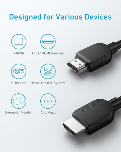 كابل Anker HDMI 8K@60 هرتز، سلك HDMI 3FT Ultra HD 4K@120 هرتز، سرعة فائقة معتمدة 48 جيجابت في الثانية، متوافق مع PlayStation 5 وXbox وأجهزة تلفزيون Samsung والمزيد (حزمة من 2) in Kuwait