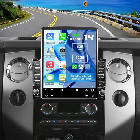 راديو ستيريو للسيارة Android 14 Double Din لسيارة Ford Expedition 2007-2014، 9.7 بوصة راديو سيارة بشاشة تعمل باللمس مع Carplay لاسلكي Android Auto GPS WiFi Bluetooth RDS DSP SWC كاميرا احتياطية in Kuwait
