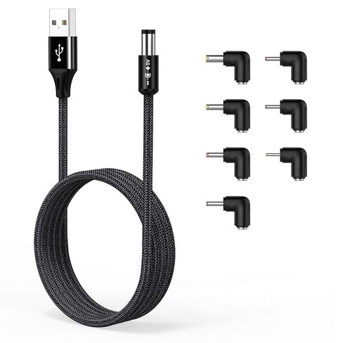 سلك طاقة AGVEE 3.3 قدم USB إلى تيار مستمر 5 فولت 5521 (5.5 × 2.1 مم) | نايلون مضفر وغطاء من الألومنيوم | 6 قطعة نصائح محول تيار مستمر | شحن سريع ومتين لكاميرات CCTV وأجهزة التوجيه وشرائط LED باللون الأسود in Kuwait