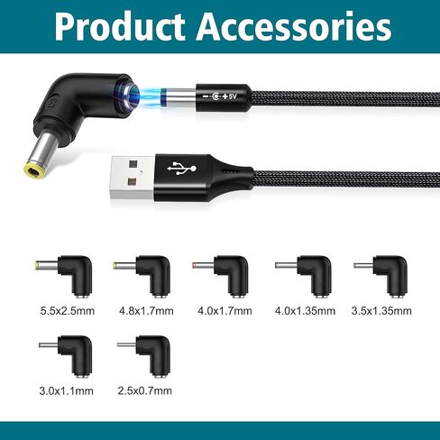 سلك طاقة AGVEE 3.3 قدم USB إلى تيار مستمر 5 فولت 5521 (5.5 × 2.1 مم) | نايلون مضفر وغطاء من الألومنيوم | 6 قطعة نصائح محول تيار مستمر | شحن سريع ومتين لكاميرات CCTV وأجهزة التوجيه وشرائط LED باللون الأسود in Kuwait