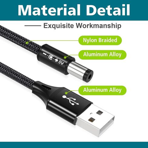 سلك طاقة AGVEE 3.3 قدم USB إلى تيار مستمر 5 فولت 5521 (5.5 × 2.1 مم) | نايلون مضفر وغطاء من الألومنيوم | 6 قطعة نصائح محول تيار مستمر | شحن سريع ومتين لكاميرات CCTV وأجهزة التوجيه وشرائط LED باللون الأسود in Kuwait