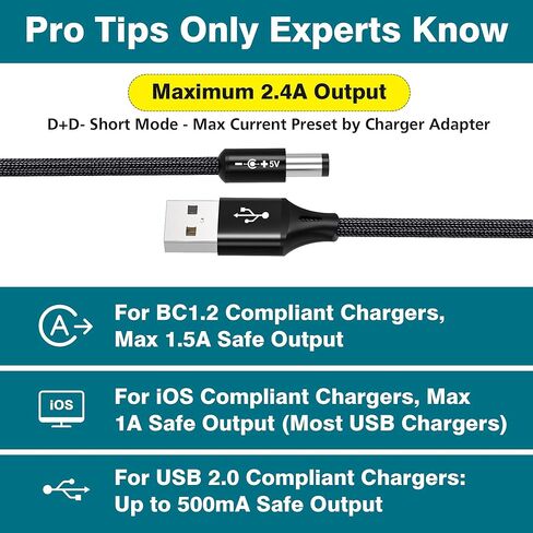 سلك طاقة AGVEE 3.3 قدم USB إلى تيار مستمر 5 فولت 5521 (5.5 × 2.1 مم) | نايلون مضفر وغطاء من الألومنيوم | 6 قطعة نصائح محول تيار مستمر | شحن سريع ومتين لكاميرات CCTV وأجهزة التوجيه وشرائط LED باللون الأسود in Kuwait
