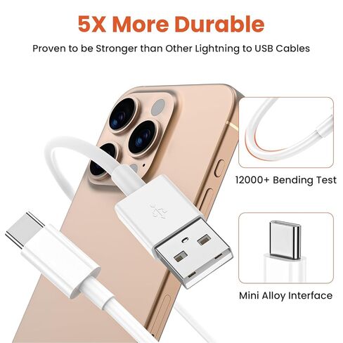 كابل CarPlay للسيارة لهاتف iPhone 15 16 17 سلك شاحن، [4 عبوات، 3FT&6FT] USB A إلى USB C أسلاك شحن سريعة لهاتف iPhone 17 pro/17 pro max/17 air/16 Plus/16 Pro/16 Pro Max/16e، Pixel، Galaxy، Note in Kuwait