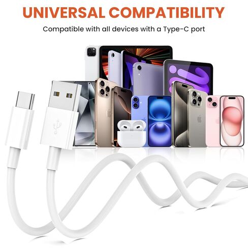 كابل CarPlay للسيارة لهاتف iPhone 15 16 17 سلك شاحن، [4 عبوات، 3FT&6FT] USB A إلى USB C أسلاك شحن سريعة لهاتف iPhone 17 pro/17 pro max/17 air/16 Plus/16 Pro/16 Pro Max/16e، Pixel، Galaxy، Note in Kuwait