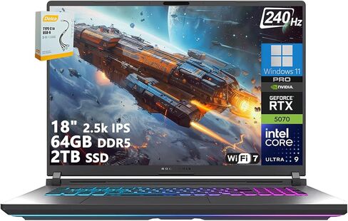 لاب توب ASUS ROG Strix G18 G815 للألعاب بتقنية الذكاء الاصطناعي | 18 بوصة 2.5 كيلو IPS 240 هرتز (100% DCI-P3، 500nits) | Intel Core Ultra 9 275HX | 64 جيجابايت DDR5 2 تيرابايت SSD | GeForce RTX 5070 | RGB بإضاءة خلفية Wi-Fi 7 Win11 Pro مع ملحق DLCA in Kuwait