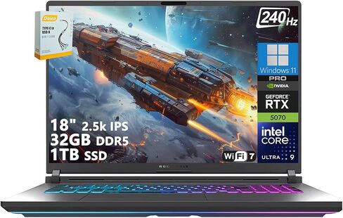 لاب توب ASUS ROG Strix G18 G815 للألعاب بتقنية الذكاء الاصطناعي | 18 بوصة 2.5 كيلو IPS 240 هرتز (100% DCI-P3، 500nits) | Intel Core Ultra 9 275HX | 64 جيجابايت DDR5 2 تيرابايت SSD | GeForce RTX 5070 | RGB بإضاءة خلفية Wi-Fi 7 Win11 Pro مع ملحق DLCA in Kuwait