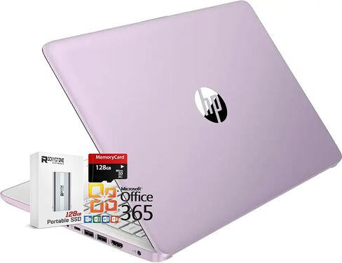 كمبيوتر محمول HP 14 بوصة عالي الدقة وخفيف الوزن، معالج Intel N150، ذاكرة الوصول العشوائي 4 جيجابايت، تخزين 256 جيجابايت (128 جيجابايت UFC + 128 جيجابايت MicroSD)، Office 365، Copilot AI، WiFi 6، BT 5.4، HDMI، Win11 S، Honey Lavender (متجدد) in Kuwait