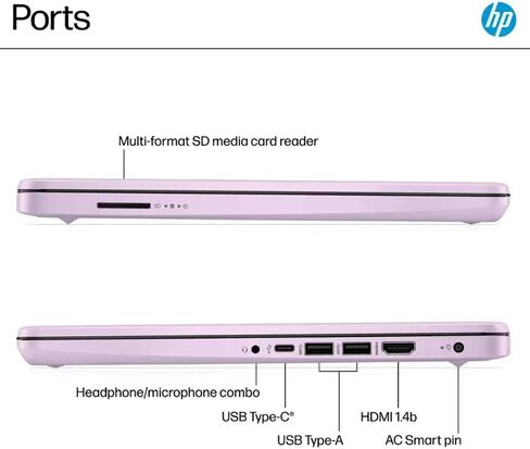 HP 14" HD Thin and Light Laptop, Intel Processor N150, 4GB RAM, 256GB Storage (128GB UFC+128GB MicroSD), Office 365, Copilot AI, WiFi 6, BT 5.4, HDMI, Win11 S, Honey Lavender (Renewed) in Saudi Arabia