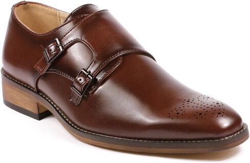 Metrocharm MC101 Men's Perforated Double Monk Strap Slip On Dress Shoes in Saudi Arabia