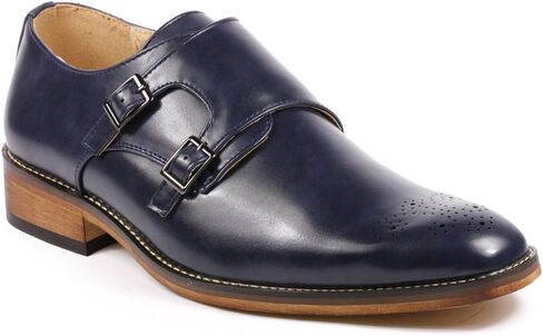 Metrocharm MC101 Men's Perforated Double Monk Strap Slip On Dress Shoes in Saudi Arabia