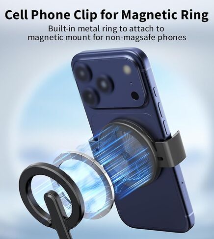 TONEOF Phone Clamp for Magnet with Metal Ring,Phone Mount Adapter for Magsafe Car Phone Holder,Quick Installation & Easy Removal Clip for All Phones/Magnetic Tripod/Magnet Mounts (Black,1 Pack) in Saudi Arabia