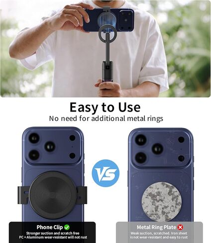 TONEOF Phone Clamp for Magnet with Metal Ring,Phone Mount Adapter for Magsafe Car Phone Holder,Quick Installation & Easy Removal Clip for All Phones/Magnetic Tripod/Magnet Mounts (Black,1 Pack) in Saudi Arabia