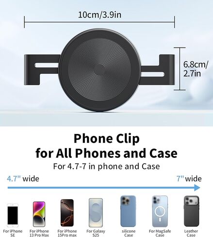 TONEOF Phone Clamp for Magnet with Metal Ring,Phone Mount Adapter for Magsafe Car Phone Holder,Quick Installation & Easy Removal Clip for All Phones/Magnetic Tripod/Magnet Mounts (Black,1 Pack) in Saudi Arabia